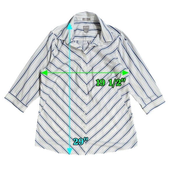 Chico's No Iron Stain Shield White Diagonal Stripe Button-Up Pocket Tunic Shirt - Picture 4 of 11